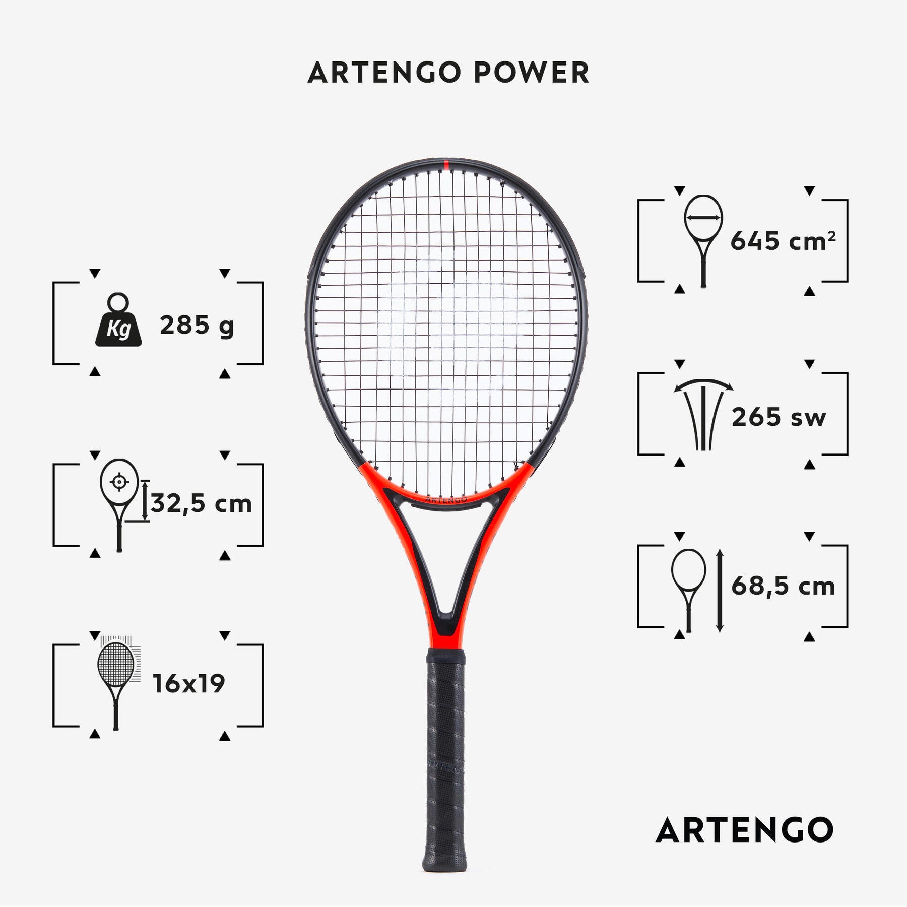 راکت تنیس بزرگسالان آرتنگو ARTENGO TR990 Power - قرمز مشکی راکت تنیس بزرگسالان آرتنگو ARTENGO TR990 Power - قرمز مشکی - Image 2