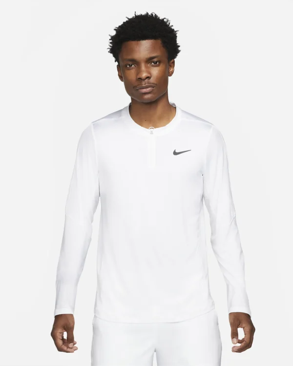 تی شرت نیم زیپ تنیس مردانه نایک NikeCourt Dri-FIT Advantage-سفید