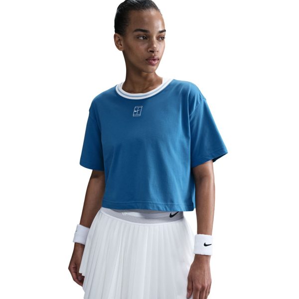 تی شرت تنیس زنانه نایک Nike Heritage Dri-FIT Crop- آبی - Image 3