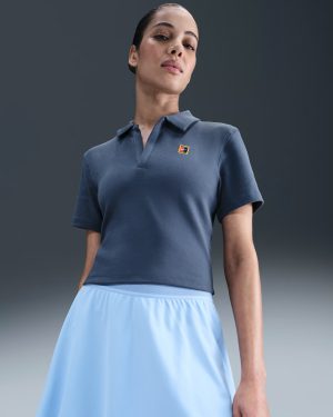 تی شرت تنیس زنانه نایک Nike Court Heritage Crop Polo - آبی