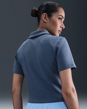 تی شرت تنیس زنانه نایک Nike Court Heritage Crop Polo – آبی