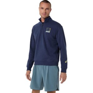 سویشرت تنیس مردانه اسیکس ASICS Court Core Graphic Half Zip – سرمه‌ای