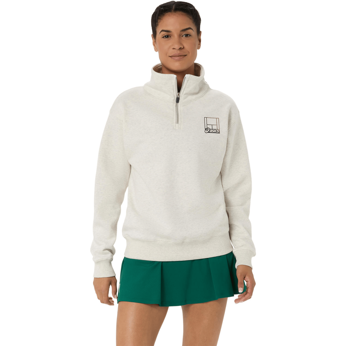 سویشرت ورزشی زنانه ASICS COURT CORE GRAPHIC HALF ZIP SWEATSHIRT 50 – طوسی روشن - تصویر 3