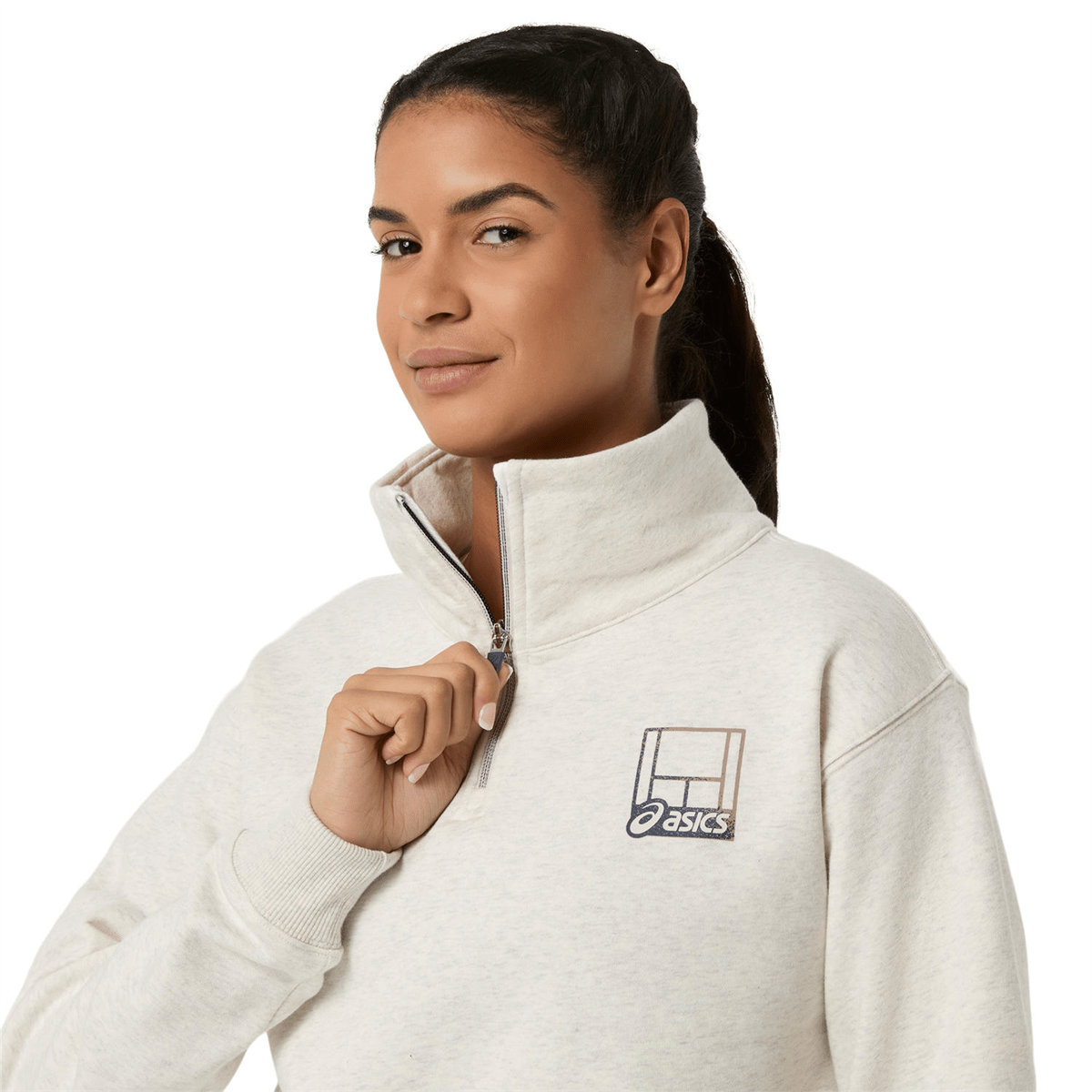 سویشرت ورزشی زنانه ASICS COURT CORE GRAPHIC HALF ZIP SWEATSHIRT 50 – طوسی روشن - تصویر 4