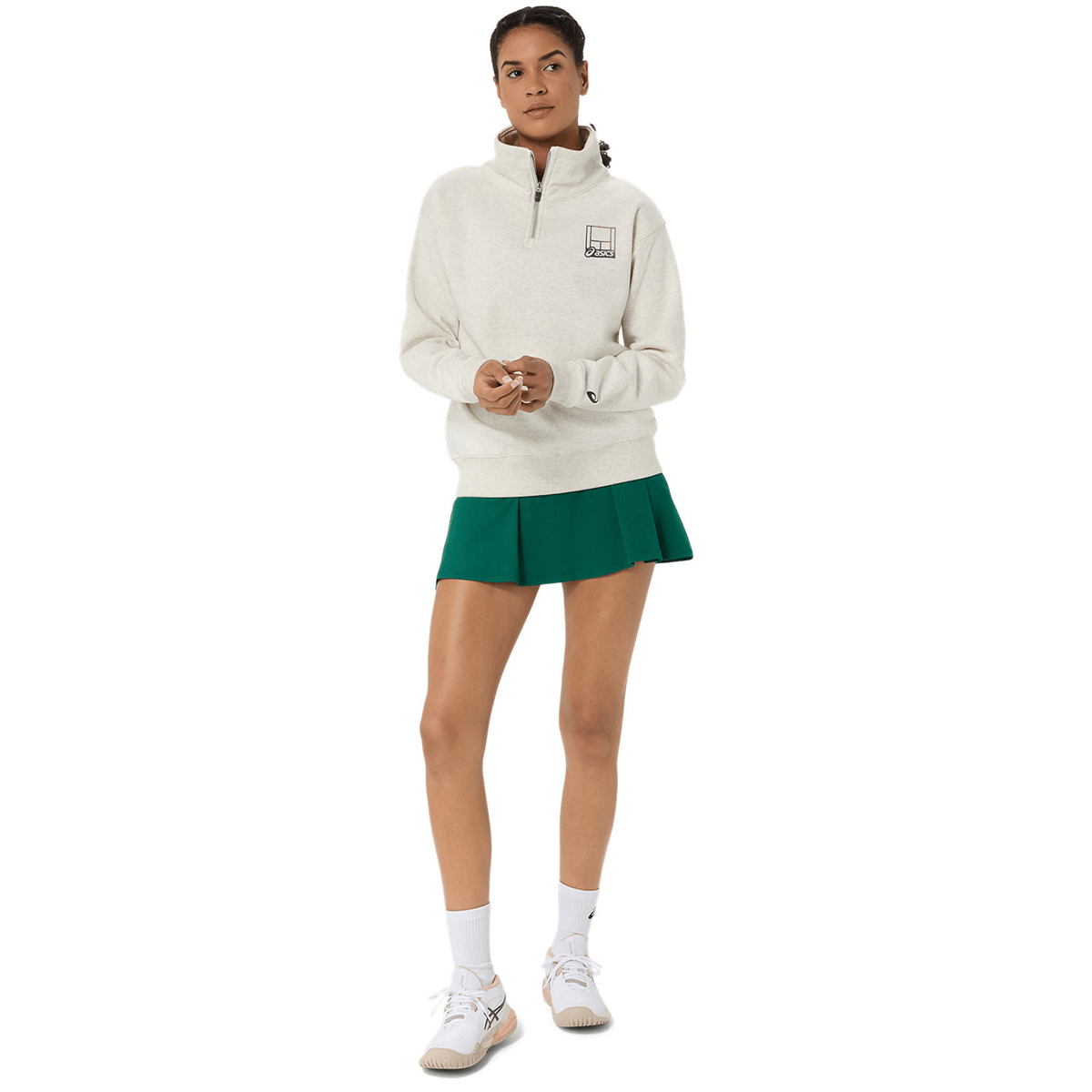 سویشرت ورزشی زنانه ASICS COURT CORE GRAPHIC HALF ZIP SWEATSHIRT 50 – طوسی روشن - تصویر 6